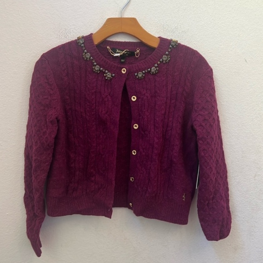 NWT JUICY COUTURE SOLID PURPLE EMBELLISHED CARDIGAN SWEATER SIZE XS